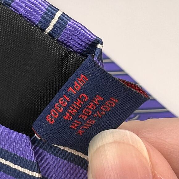 Rooster Repp Tie -Mens 58” Long -Purple Blue Stripe - Silk Necktie - Picture 6 of 7